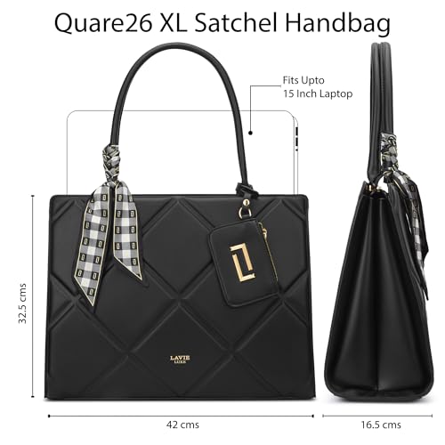 Image of Lavie Luxe Women's Quare26 Extra Large Laptop Satchel Bag | Upto 14 Inch | Satchel Handbag for Work | Ladies Purse | Stylish Shoulder Bag | Gift for Women