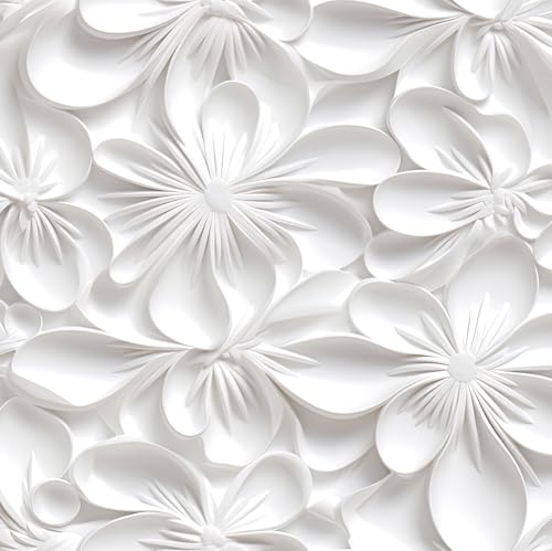 Stickyart 3D White Floral Wallpaper Peel and Stick 3D Flower White Contact Paper Self Adhesive Embossed Pattern Wallpaper Removable Modern Wall Paper for Bedroom Bathroom Walls Cabinets 17.5"x80"