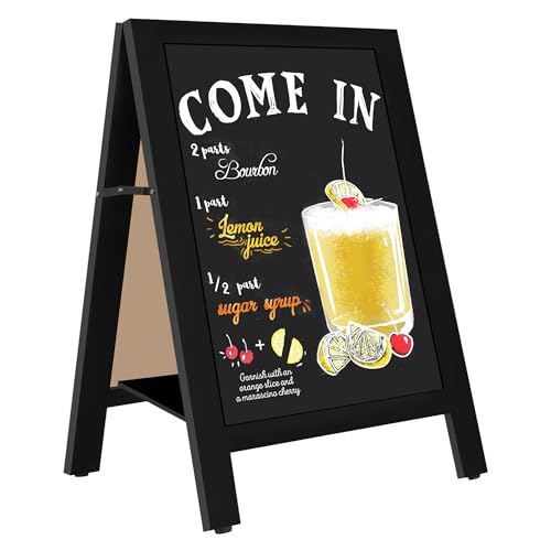 VAIIGO Pizarra Caballete Madera 43×65 cm - Pizarra Negra Magnética con Contrapeso Central Ajustable y Doble Cara y Plegable, Pizarra de Tiza para Restaurante/Bar/Cafetería/Exterior,Negro