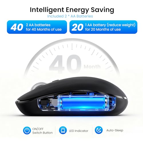 Wireless Bluetooth Mouse,USB+BT×2,Multi Device Ergo Full Size Mouses - image 5