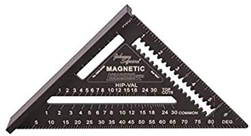 Image of Johnson Level & Tool 1959-0700 Magnetic Johnny Square Professional Easy-Read Aluminum Rafter Square, 7 inch, Black, 1 Square