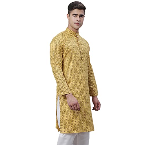 Image of Sojanya (Since 1958 Men'S Cotton Linen Blue Foil Printed Only Long Kurta