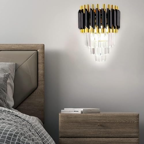 Image of 3 Layer Black Gold & Crystal LED Wall Light for Living Room, Bedroom & Home Decorative Wall Lamp for Cafe, Bar & Hotel (3 Layer Black Mamma WALL)