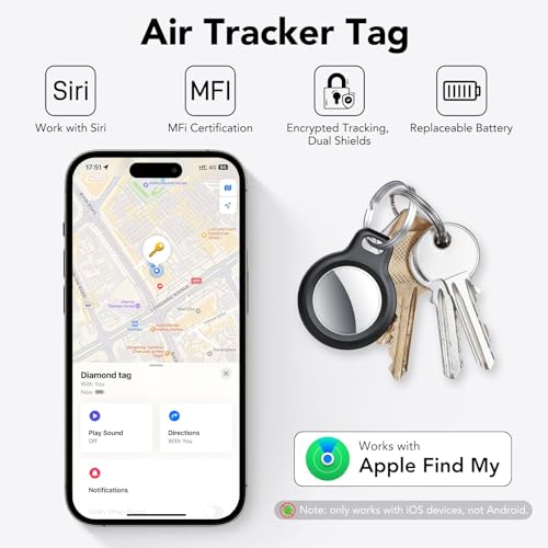 Air Tracker Tag Schlüsselfinder 4er Pack, Koffer Tracker Kompatibel mit Apple Wo ist? APP (Nur iOS), Bluetooth Key Finder für Gepäck/Taschen/Koffer/Brieftasche, Smart KeyFinder, Austauschbarer Akku