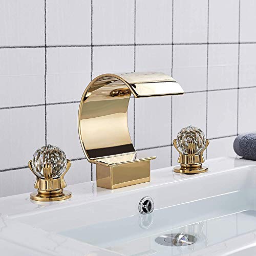 Rozin Widespread Waterfall Bathroom Sink Faucets 3 Hole, 2-Handle Gold Bathroom Vanity Faucet