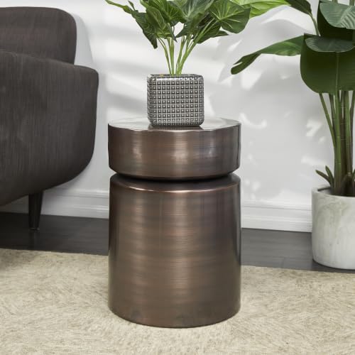 Image of Deco 79 Metal Drum Side End Accent Table, 14 inch x 14 inch x 19 inch, Polished Copper