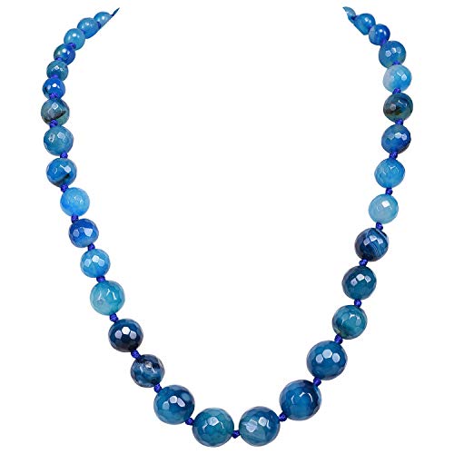 Image of RATNAVALI JEWELS Designer Blue Agate Onyx Stone Beads Necklace Single Line for Women and Girls RV2973B
