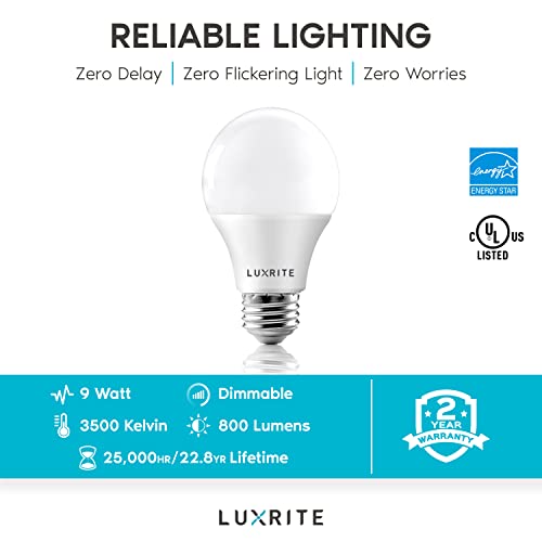 Luxrite LR21424-48 A19 Led Bulb 60W Equivalent, 3500K Natural White, 800 Lumens, Dimmable Standard Led Light Bulbs 9W, Enclosed Fixture Rated thumb #6