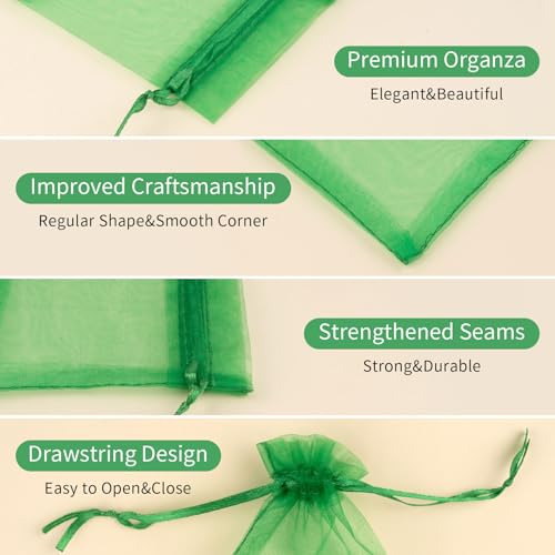 Image of 50PCS Organza Bags 6x9 Green Large Mesh Gift Bags Drawstring Pouches for Goodie Candy Jewelry Sachet Treats Mother's Day Favors Wedding Birthday Party Favors, Mini Gifts Wrapping