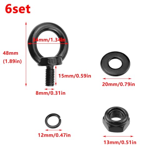 Image of Antrader Lifting Shoulder Eye Bolts,M8 Stainless Steel Machinery Shoulder Lifting Eye Bolt with Lock Nuts,Lock Washers, Flat Washers,6 Sets,Black