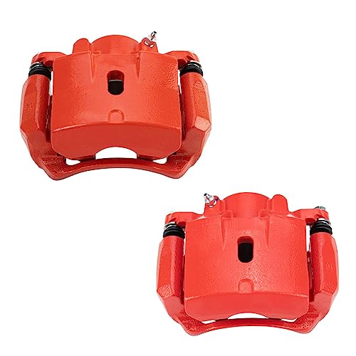 Image of TRQ Front Brake Caliper Set Painted Red Brackets Compatible with 2004-2012 Chevrolet Malibu 2005-2010 Pontiac G6 2006-2009 Pontiac Solstice 2007-2009 Saturn Aura 2009-2010 Saturn Sky