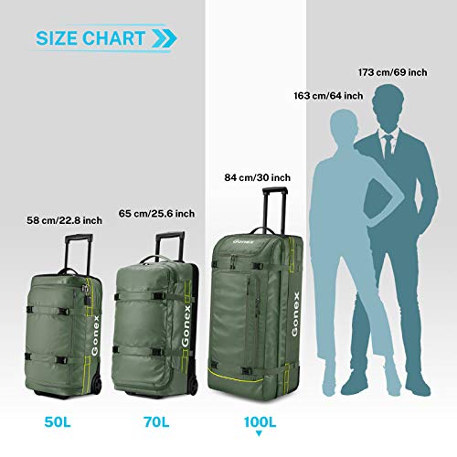 Gonex Rolling Duffle Bag with Wheels, 100L Water Repellent Large Wheeled Travel Duffel Luggage with Rollers 30 inch, Olive Green