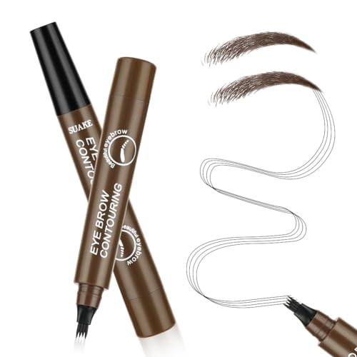 LOPHE Lápiz de Cejas Impermeable, 2pcs Lápiz Cejas con Cabeza de 4 Horquillas, Lápiz Cejas Microblading, Lápiz de Cejas Líquido, Resistente al Agua y al Sudor, de Larga Duración y no se Desvanece