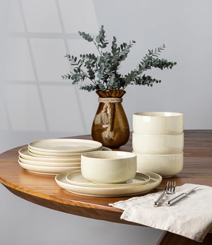 Image of TheTerra Ceramic Dinnerware Set for 4, 12-Piece Plates and Bowls Set