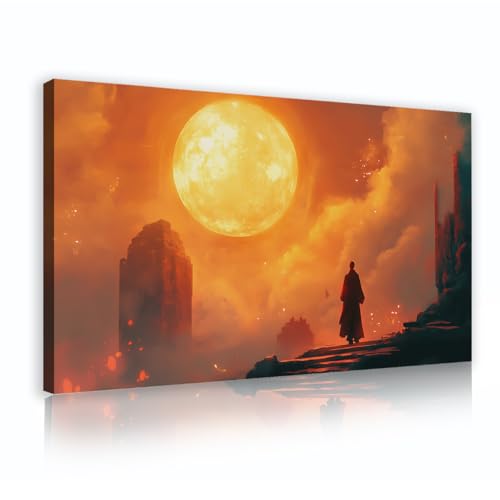 Toile pleine lune YUNART 30x55cm avec cadre intérieur pour déco murale mystique