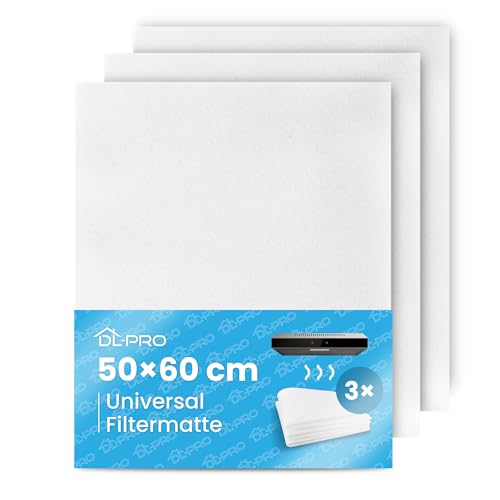 DL-pro Lot de 3 tapis filtrants à graisse, filtre à brume 50 x 60 cm, découpable universel pour hotte aspirante