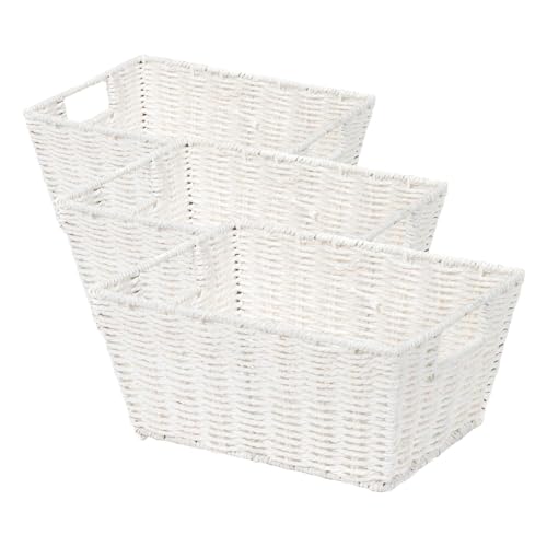 Compactor Panier de Rangement Etna, Panier à Étagère en Papier Tissé à la Main avec 2 Poignées, Rangement pour Jouets, Organisation de Bureau et Rangement de Salle de Bain, Cadre Métallique, Blanc
