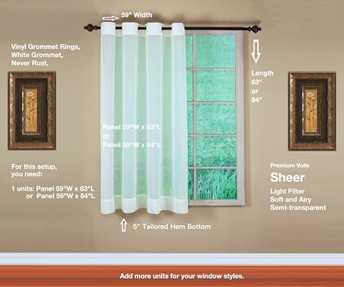 Image of Today's Curtain, Emelia Grommet Sheer Panel 63 inch Ecru, 59 inch W x 63 inch L