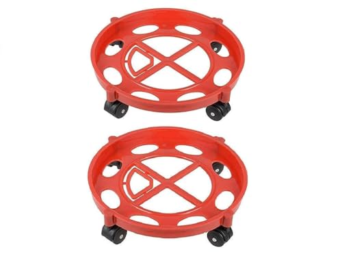 Image of Rincy Red Sturdy Plastic LPG Gas Cylinder Trolley with Wheels - Red Gas Trolley for Kitchen Use (Plastic-2 Pcs, Red)