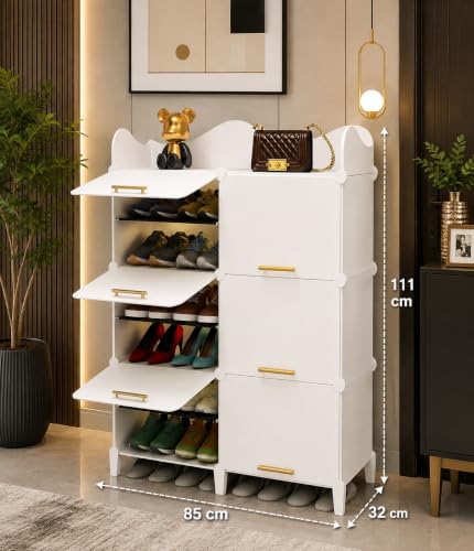 Image of LUVHOMEE Plastic Shoe Rack for Home with Door, 6-Door Shoe Storage Cabinet | 6-Shelfs for 12 Pairs | Waterproof & Portable DIY Shoe Slipper & Chappal Stand for Entryway /Bedroom [White, HS2]