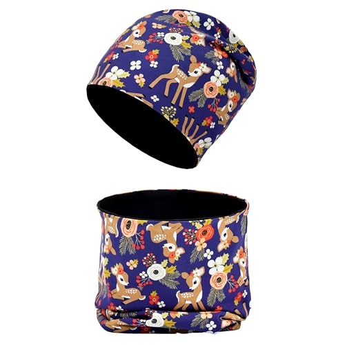 MAKFORT Kinder Beanie Mütze Schal Schlauchschal Set Baumwoll Loop Schal...