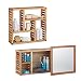 Produktbild Relaxdays 2 TLG. Badregal Set Walnuss, Wandregal mit 5 Fächern, Badezimmerschrank mit Spiegel, Holzschrank, Natur, geöltes Holz