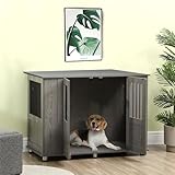 PawHut Hundekäfig für Zuhause, Haustierkäfig, Hundehütte Indoor mit Schloss, Magnettür, Hundehaus mit Fenster, Hundebox für extra große Hunde, Grau, 114 x 60 x 82 cm
