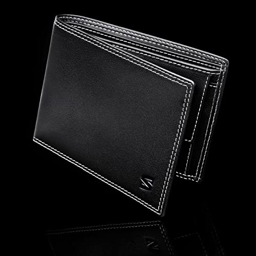 SERASAR |Men's Leather Wallet [Space] with RFID Protection | Black/White | Real leather | 12 card slots | Including gift box | Great gift idea | Men's Purse | Leather Pouch2