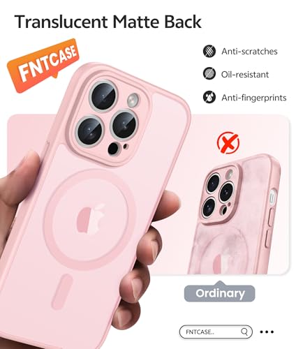 Image of FNTCASE for iPhone 14 Pro Max Case: [Compatible with Magsafe] Translucent Matte Cases with [Full Camera Protection] [Screen Protector] Military Grade Shockproof Protective Phone Cover - Light Pink