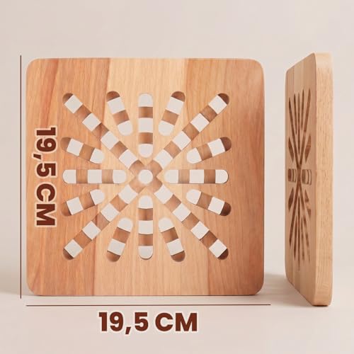 Ottido Drewniana podkładka pod garnek 19,5 x 19,5 cm - kwadratowa żaroodporna podkładka pod gorące garnki i patelnie, dekoracyjny trójnóg drewniany do kuchni