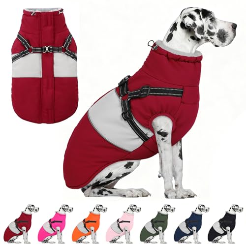 Image of AOFITEE Dog Coat, Dog Christmas Sweater, Dogs Winter Coat with Harness Built in, Reflective Waterproof Pet Jacket with Furry Collar, Pet Snow Suit for Large Dogs, Doberman, Great Dane, XXXL