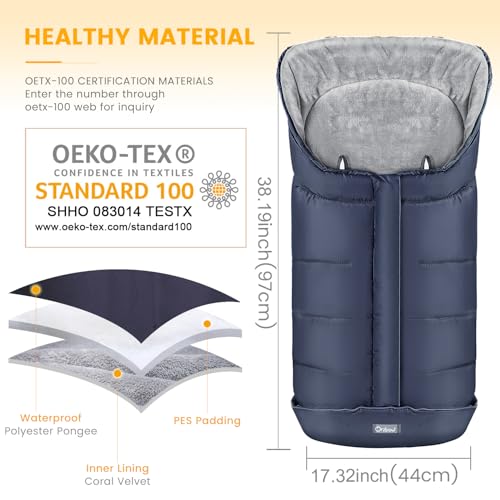 Image of Orzbow Stroller Footmuff Universal - Weather-Proof Bunting Bag for Toddler, Warm Fleece Sleeping Bag for Cold Weather, Easily Attaches to Most Strollers, Baby Boys Girls Winter Essentials, Blue