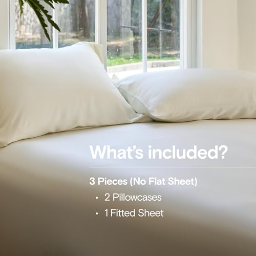 Image of DOZ Sheet Set, 100% Viscose derived from Bamboo, Organically Grown, Buttery Soft, Cooling Sheets, High GSM, Deep Pockets - 3 Piece - 2 Pillowcases 1 Fitted Sheet (Ivory, Full)