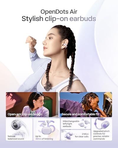 Image of SHOKZ OpenDots Air - Open-Ear, Clip-On Earbuds - Bluetooth 6.1, Up to 36 Hours of Listening, Interchangeable Earbuds, Touch Controls, Dual AI Noise-Canceling Microphones, IP55, Bassphere Technology