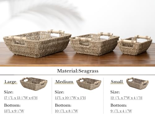Storageworks EISWAU1007B2 Hand-Woven Large Storage Baskets With Wooden Handles, Seagrass Wicker Baskets thumb #7