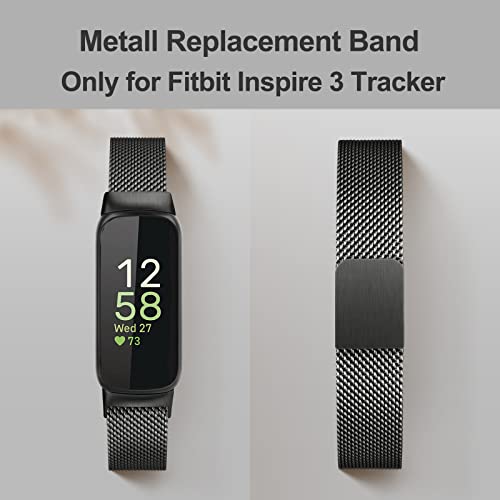 Vanjua Fitbit Inspire 3 Wristband for Women Men Stainless Steel Metal Mesh Loop Adjustable Magnetic Replacement Wristband Compatible with Fitbit Inspire 3 Fitness Tracker