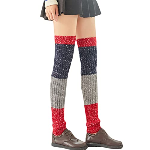 Women Ribbed Knit Long Leg Warmers Dots Thicken Dance Over Knee Socks