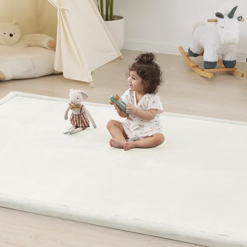 Image of 1.5 inch Thick Padded Baby Play Mat for Floor Tummy Time, Pro Soft Foam Activity Playroom Playmats, Easy Care with Non-Slip Safe for Infant Toddlers Crawling 71 inchx 79 inch (Cream)