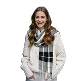 ZMC Long Plaid Blanket Scarf with Tassels, Winter Fall Warm Scarf and Cashmere Feel Large Shawl for Men and Women(25.6x78.7in, beige)