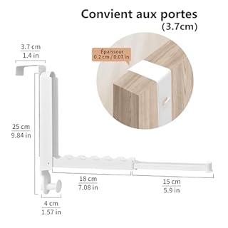 Séchoir à linge pliable pour porte jusqu'à 4,5 cm - 1 pièce optimale - Cintre de porte avec tige rétractable - Crochets de suspension pour buanderie, salle de bain, chambre à coucher, voyage (blanc, 1