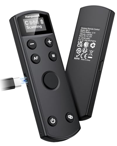 Hanpusen Rechargeable Camera Remote Control for Canon - Wireless Shutter Release with OLED Screen Compatible with R8, R6 II, R100, R50, R10, M50, SL3, R3, R5, R6, RP, R;Replaces Canon BR-E1(Black)