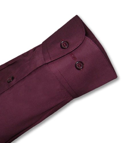 Men's 100% Cotton Solid Burgundy Color Dress Shirt w/Convertible Cuffs3