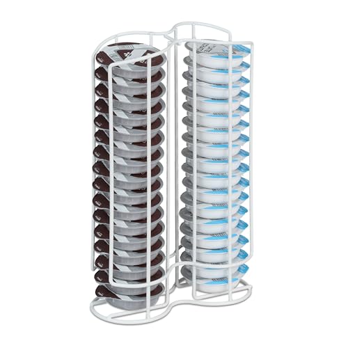 Relaxdays Porta Cialde Tipo Tassimo, Contenitore per 32 Capsule Macchinetta, Torre in Metallo, 29x18x8,5 cm, Bianco, Ferro