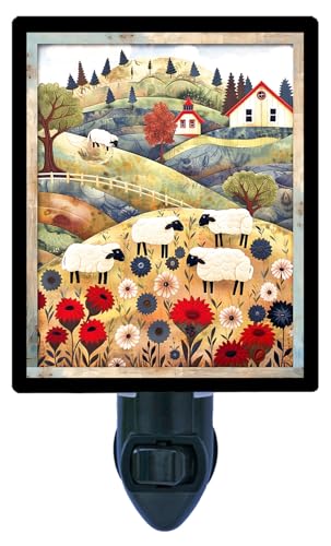 Lámpara de mesa de noche diseño paisaje folk