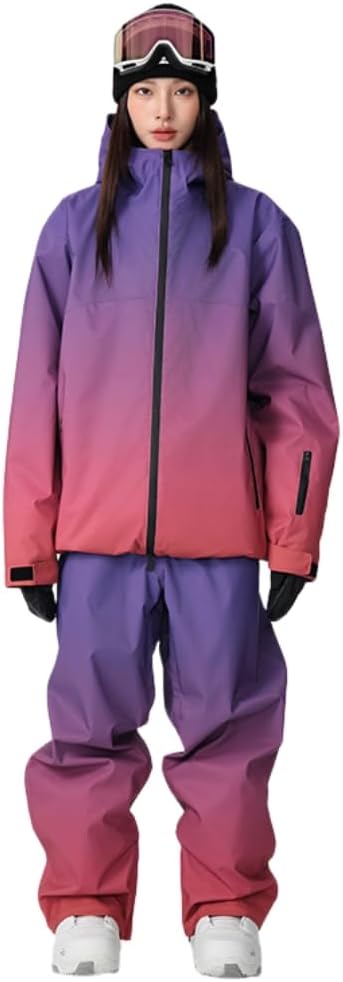 Gradient Color Snowboard Suits Men Women Insulated Baggy Hooded Snow Jackets & Pants Set Waterproof Skiing Suits