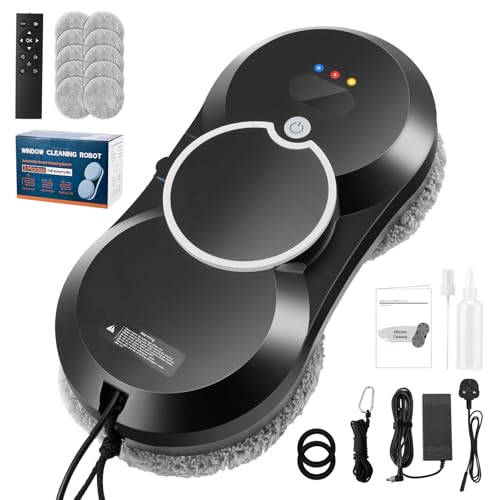 VeftBltrem Robot Glass Cleaner, 5600Pa Intelligent Window Cleaning Robot, 3 Cleaning Modes, Multiple Safety System,Edge Detection,for High-Rise Windows Ceiling,Outdoor Indoor