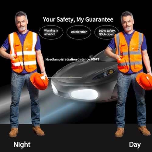 Image of High Visibility Safety Vest with Reflective Strips & Pockets