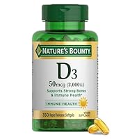 Nature's Bounty Vitamin D3 2000 IU | Supports Immune Health, Calcium Absorption & Bone Strength | Essential for Healthy Bones | Non-GMO, No-Gluten | 350 Softgels, 1 Serving Per Day for Daily Health