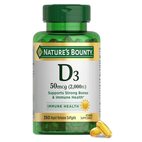 Nature’s Bounty Vitamin D3 2000 IU | Supports Immune Health, Calcium Absorption & Bone Strength | Essential for Healthy Bones | Non-GMO, No-Gluten | 350 Softgels, 1 Serving Per Day for Daily Health