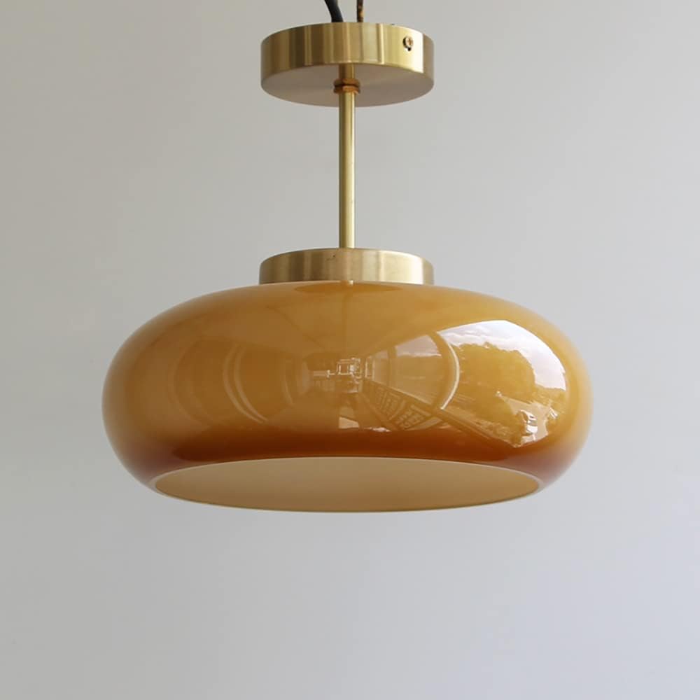 Glass Ceiling Light Fixtures, 11" Hallway Ceiling lamp, Round Semi Flush Mount Ceiling Light Amber Brown Finish